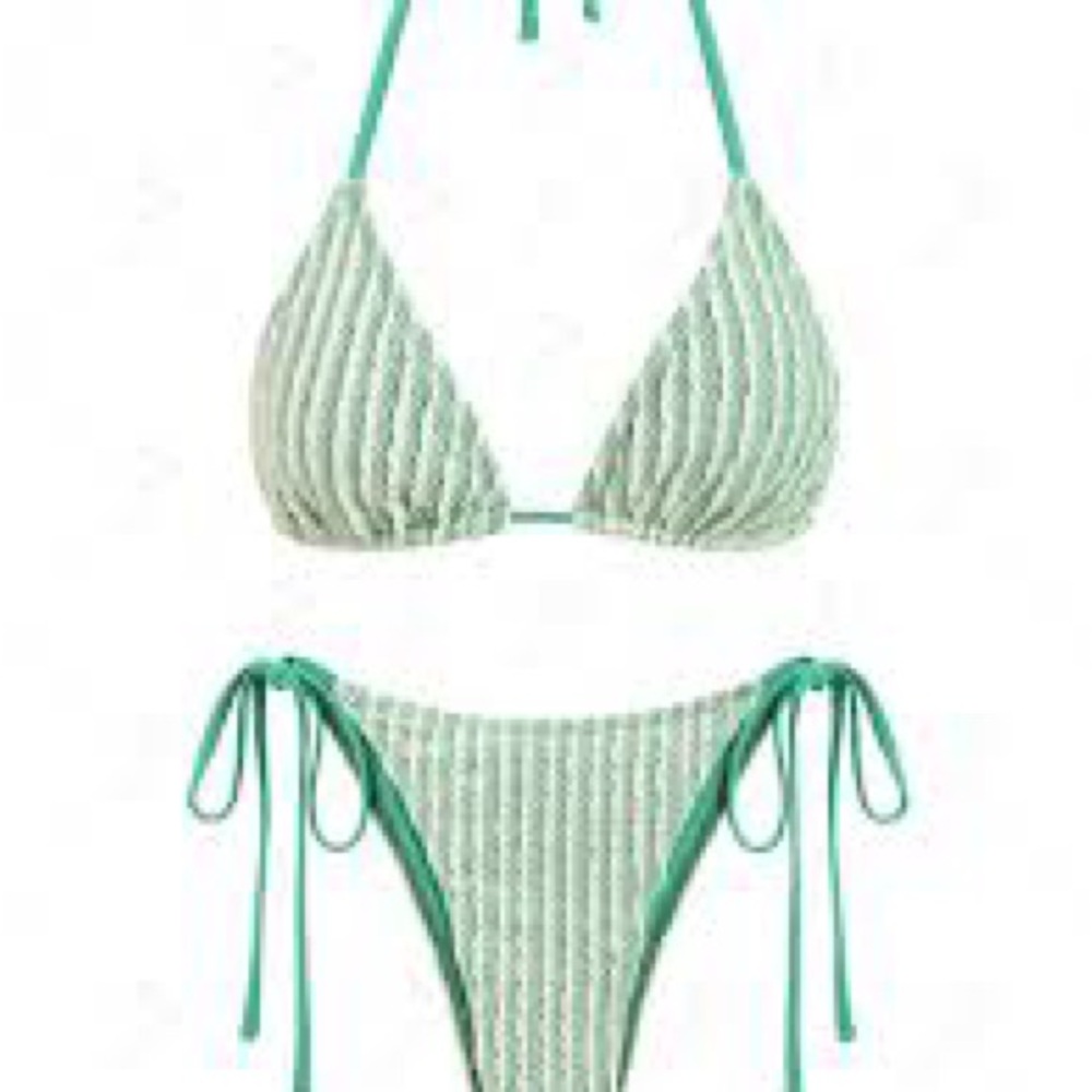Mint Green Striped Bikini Set